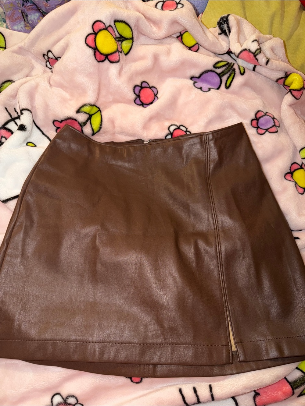 Hollister Brown Faux Leather Mini Skirt